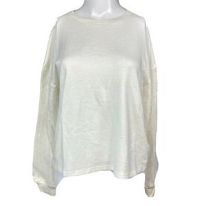 NWT Lush Sweater Women S White Lightweight Knit Lace Balloon Sleeve Pullover Top